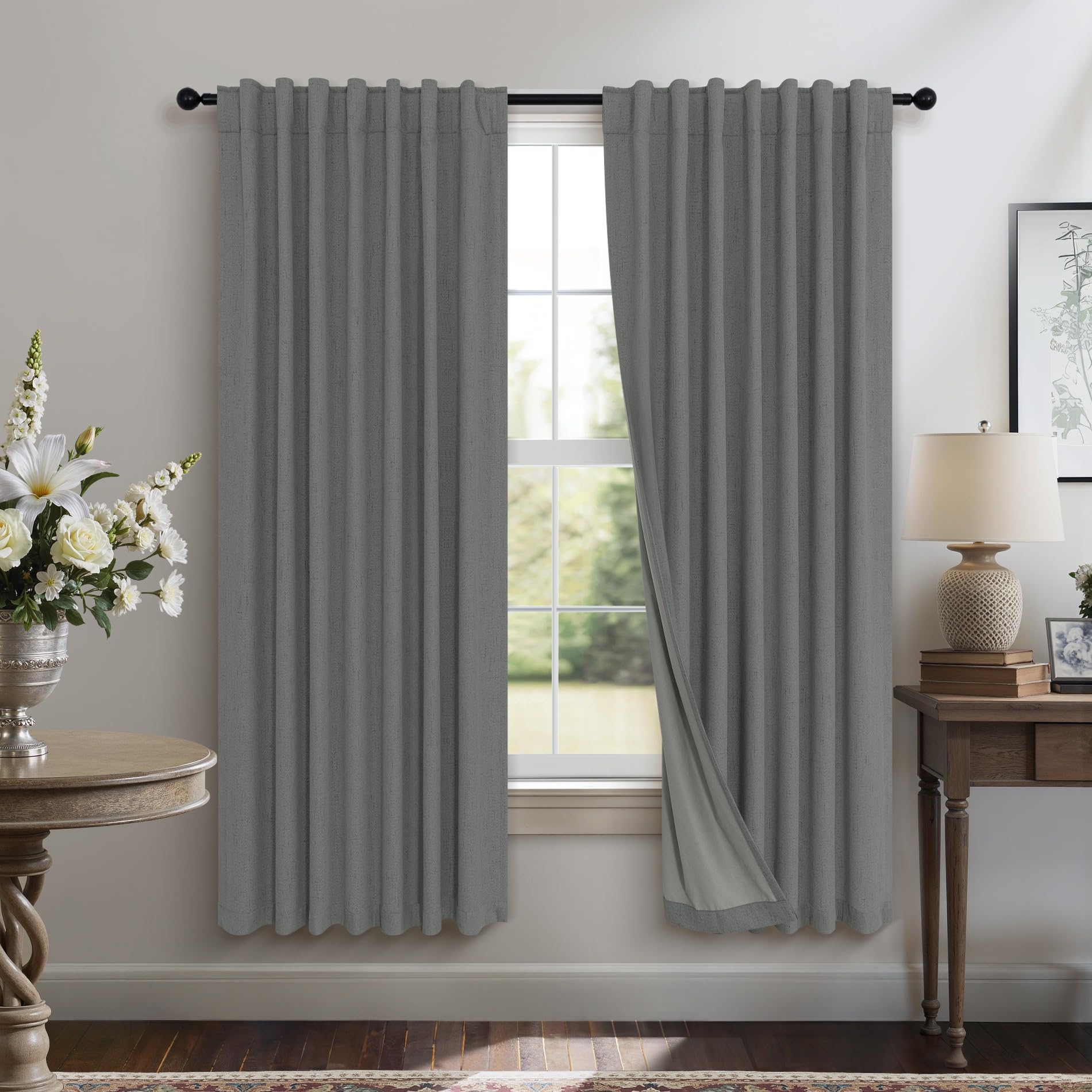 Faux Linen Thermal Blackout Curtains for Bedroom