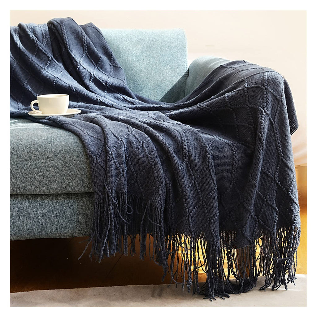 Throw Blanket Textured Solid Soft Sofa Couch Cover Decorative Knitted Blanket Weighted Knit Blanket (Colour: Diamond Light Grey Size: 130 x 240 cm) (Diamond Light Blue 127 x 172 cm)