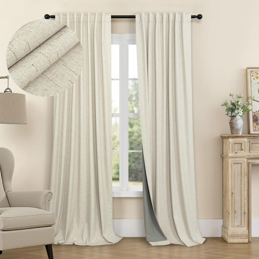 Faux Linen Thermal Blackout Curtains for Bedroom