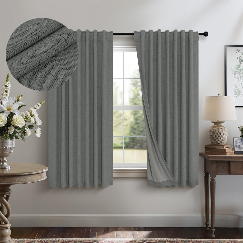 Faux Linen Thermal Blackout Curtains for Bedroom