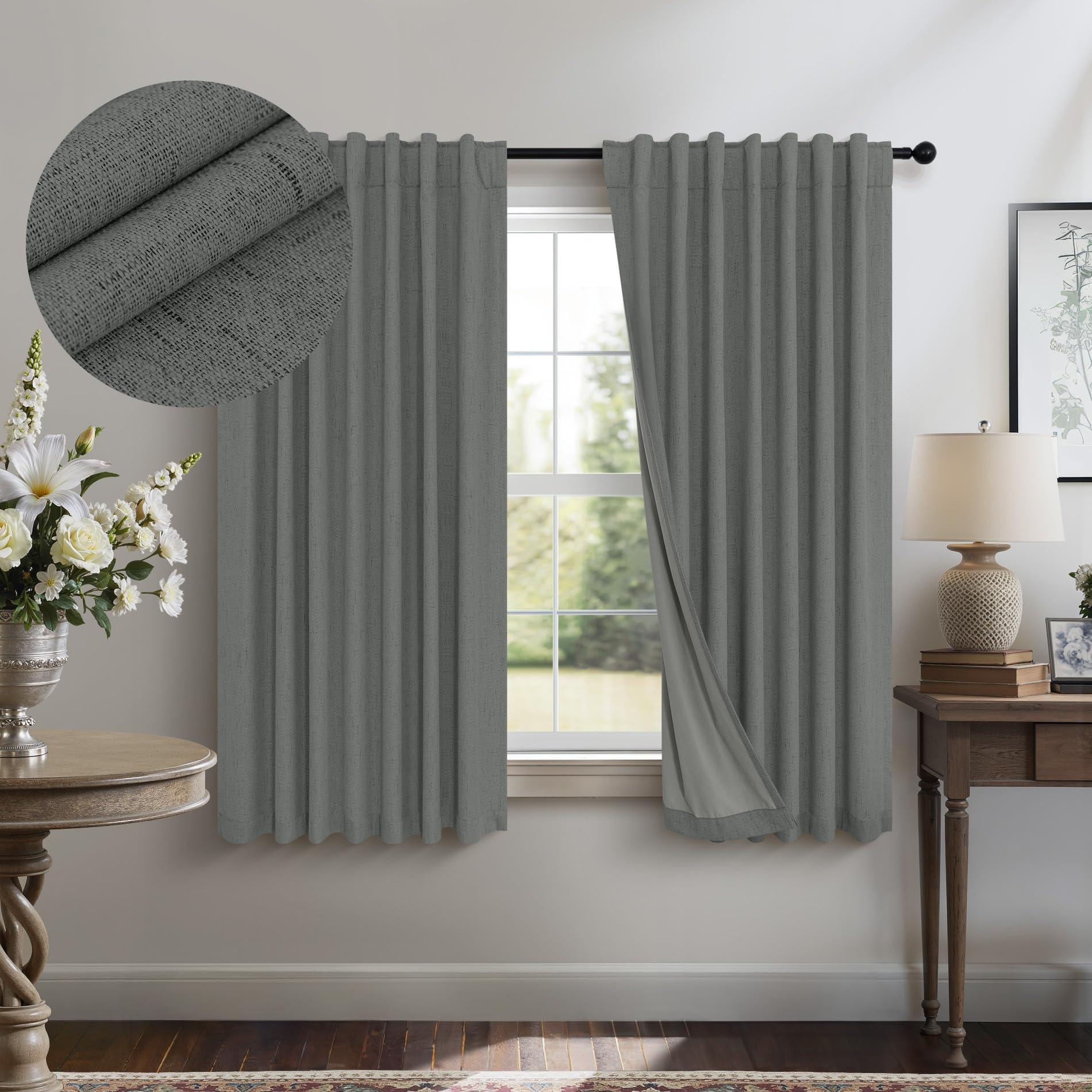 Faux Linen Thermal Blackout Curtains for Bedroom