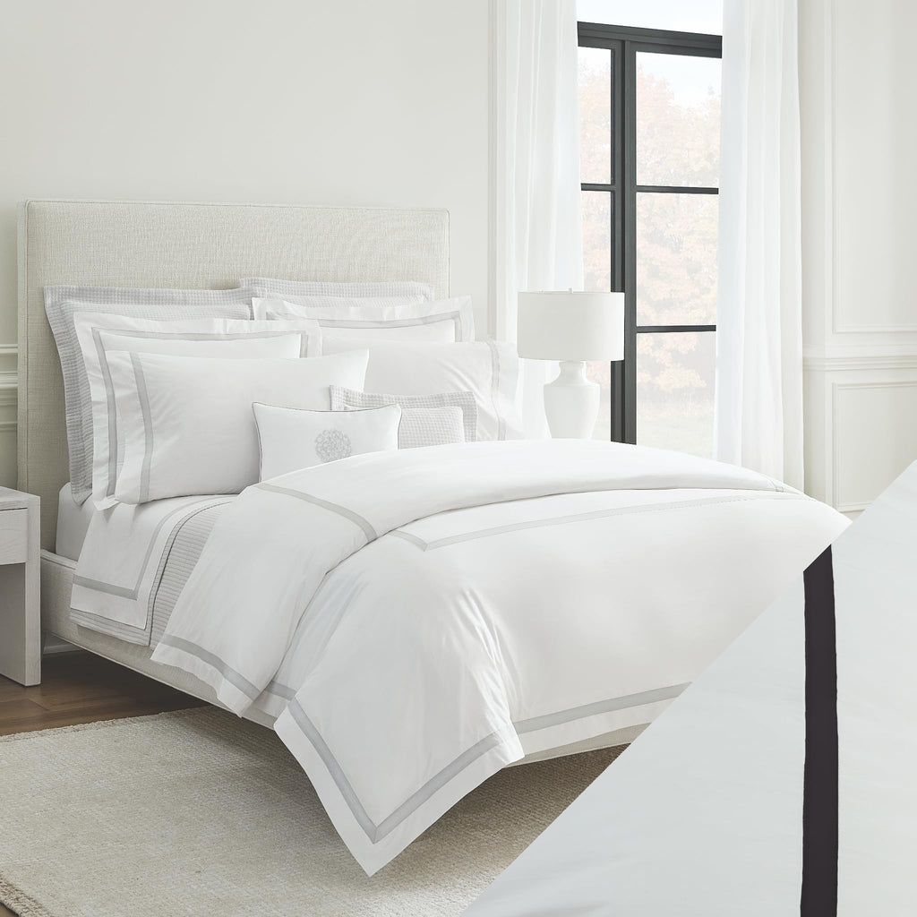 Sferra Estate Collection - 100% Long-Staple 200 Thread Count Cotton Percale with Sateen Appliqué - Cooling, Soft, and Breathable Bed Linens, 4pc Bedding Set