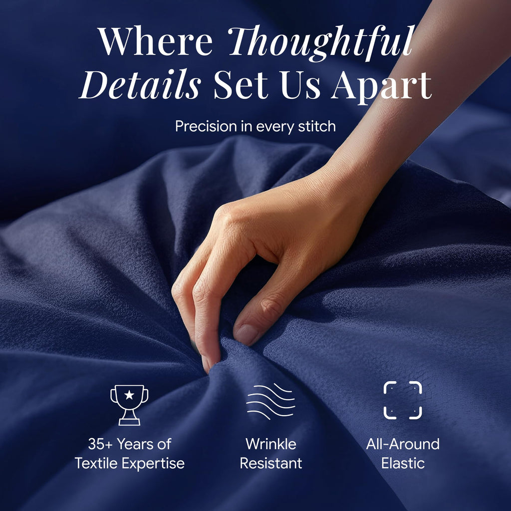 Tribeca Living Triple Brushed Soft Cotton Flannel Bed Sheets, 170-GSM Weight Extra Deep Pocket Flannel Sheets Queen Size Set in Solid Dark Blue Color