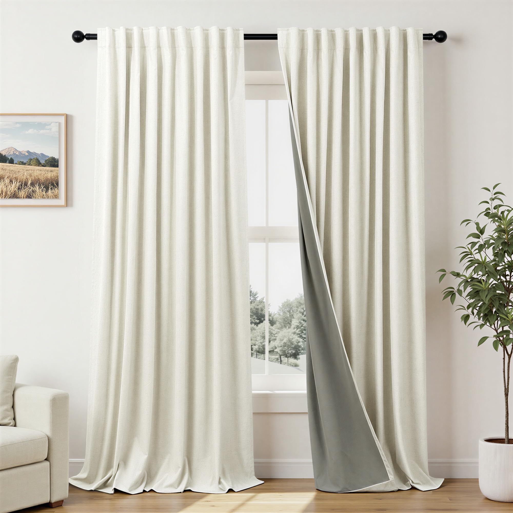 Faux Linen Thermal Blackout Curtains for Bedroom
