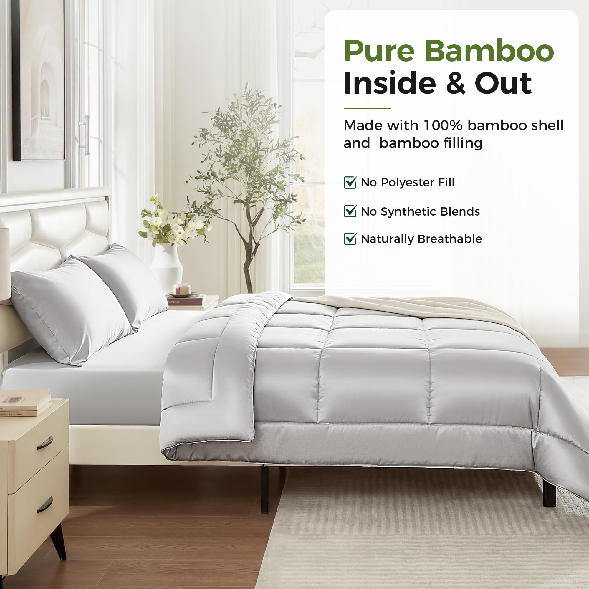 SLIVERCOOL Cooling Comforter Duvet Insert, Hypoallergenic 100% Viscose Derived from Bamboo Shell & Fill - All Season Quilted Down Alternative - Breathable Comforter for Hot Sleepers