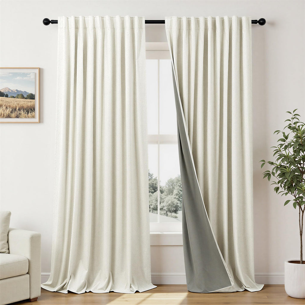 Faux Linen Thermal Blackout Curtains for Bedroom