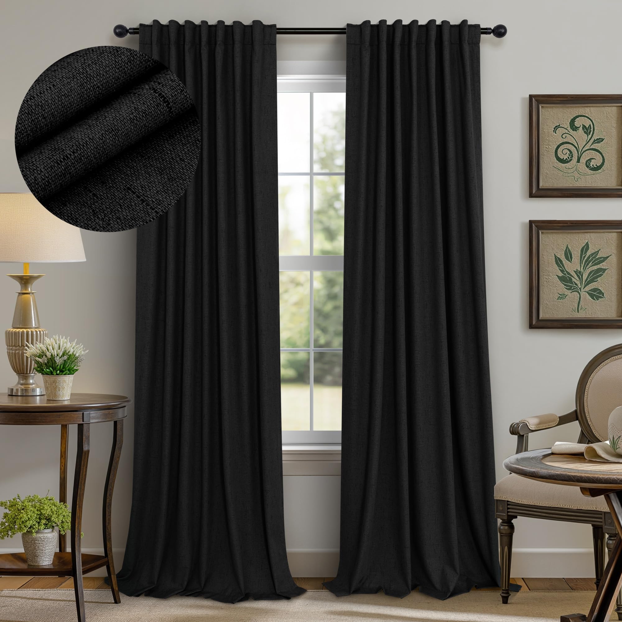 Faux Linen Thermal Blackout Curtains for Bedroom