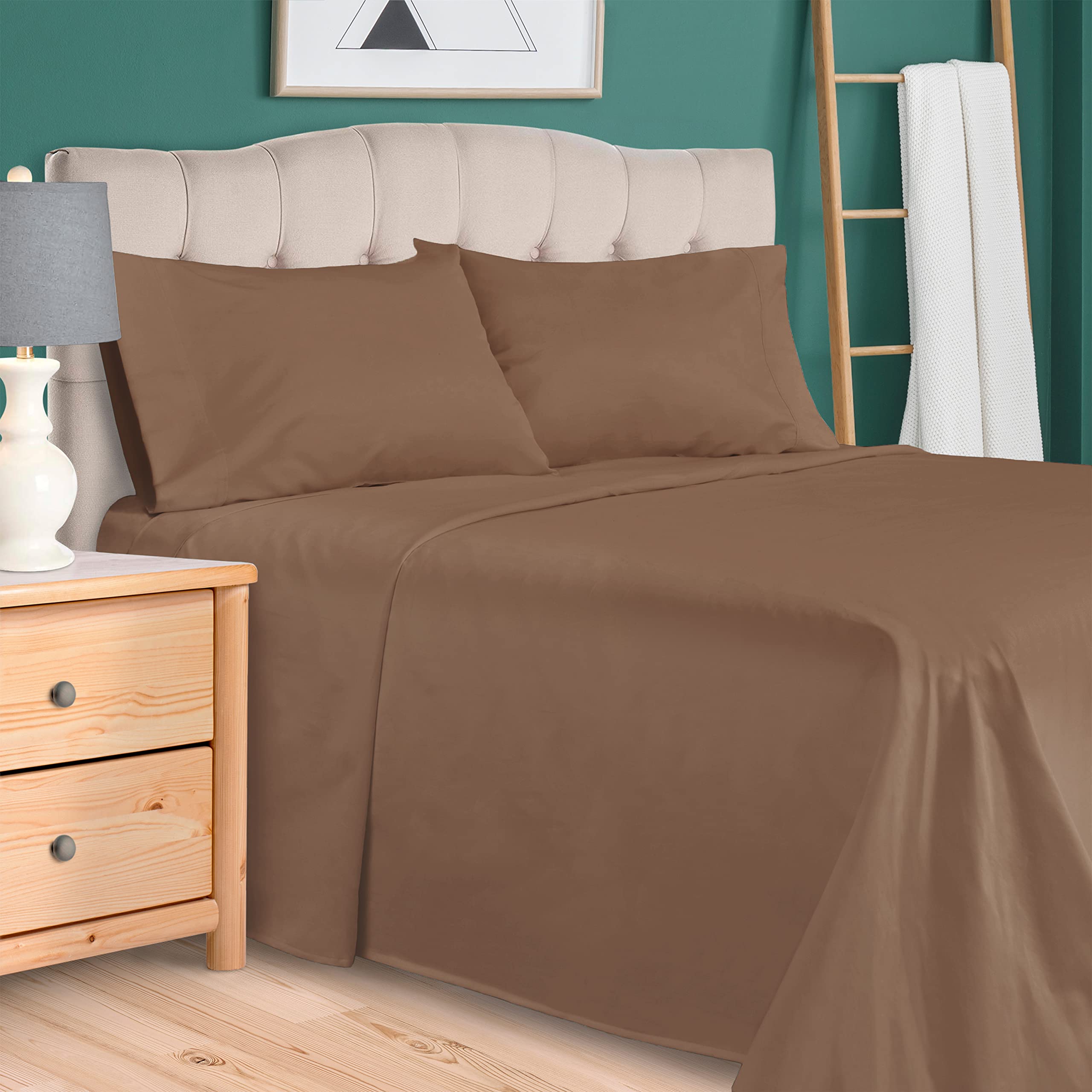 Superior Egyptian Cotton 300 Thread Count Bed Sheet Set, 1 Elastic Deep Pocket Fitted Sheet, 1 Flat Sheet, 2 Pillowcases, Soft Bedding, Luxury Sheets, Sateen Weave