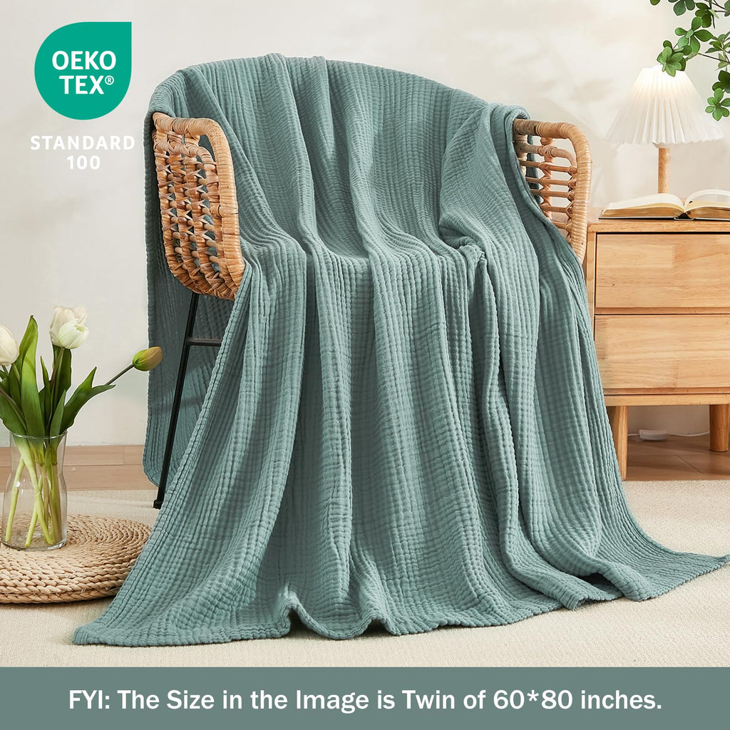 EMME Muslin Blankets for Adults Throw Blanket for Couch Breathable Gauze Soft Lightweight Airy
