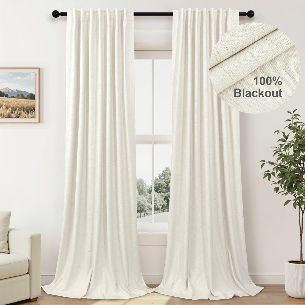 Faux Linen Thermal Blackout Curtains for Bedroom