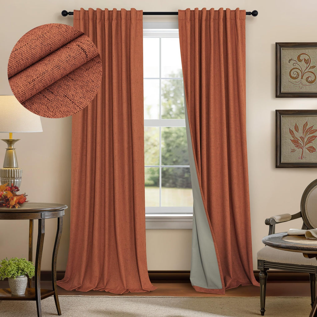 Faux Linen Thermal Blackout Curtains for Bedroom