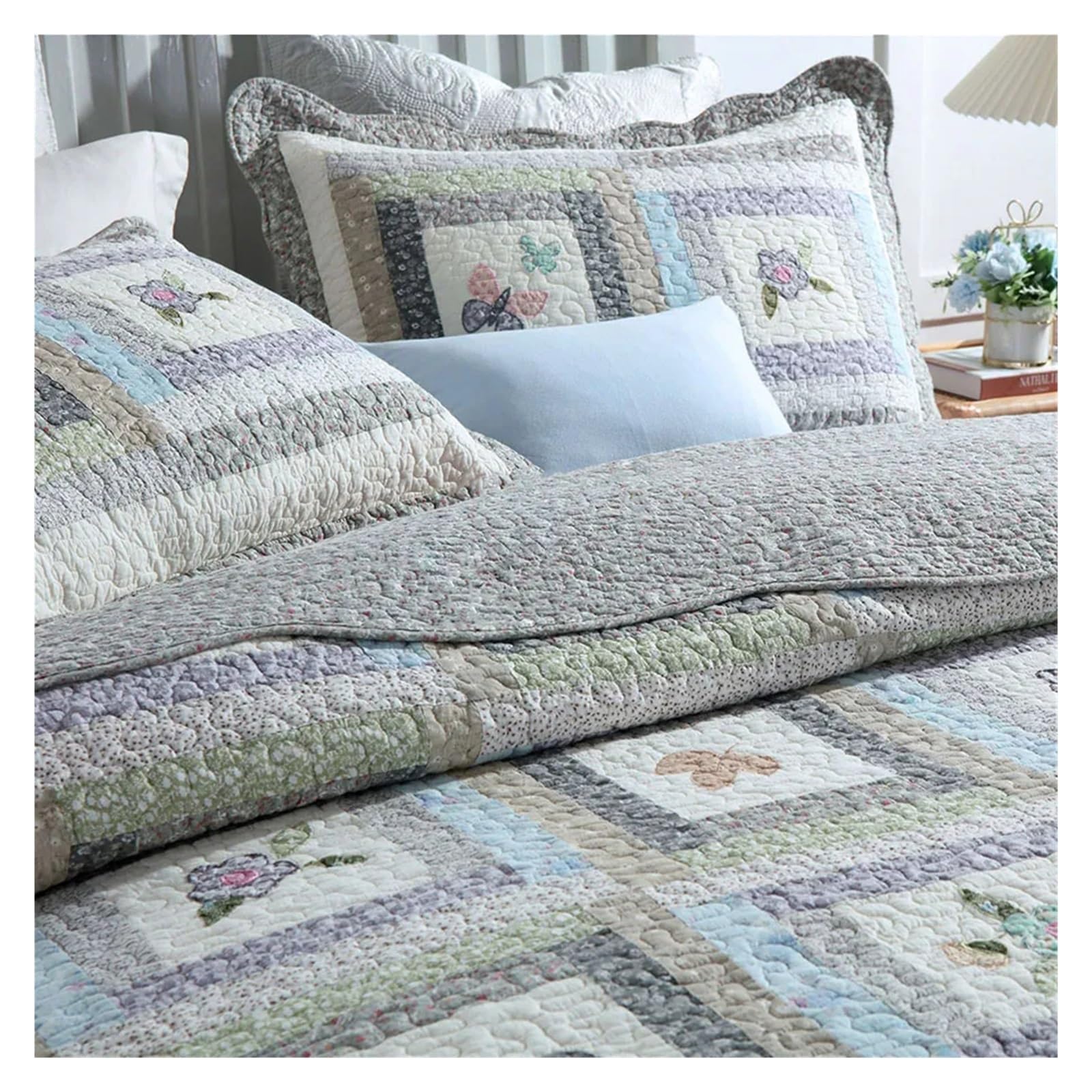 FHGDXCADCX Patchwork Cotton Quilt Set 3PCS Bedspread on The Bed Thicken Quilted Bed Cover King Size Summer Applique Coverlet,All Season Comforter