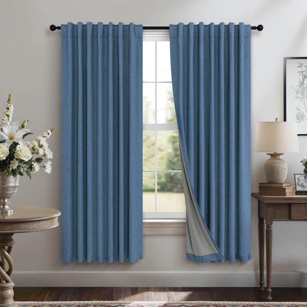 Faux Linen Thermal Blackout Curtains for Bedroom