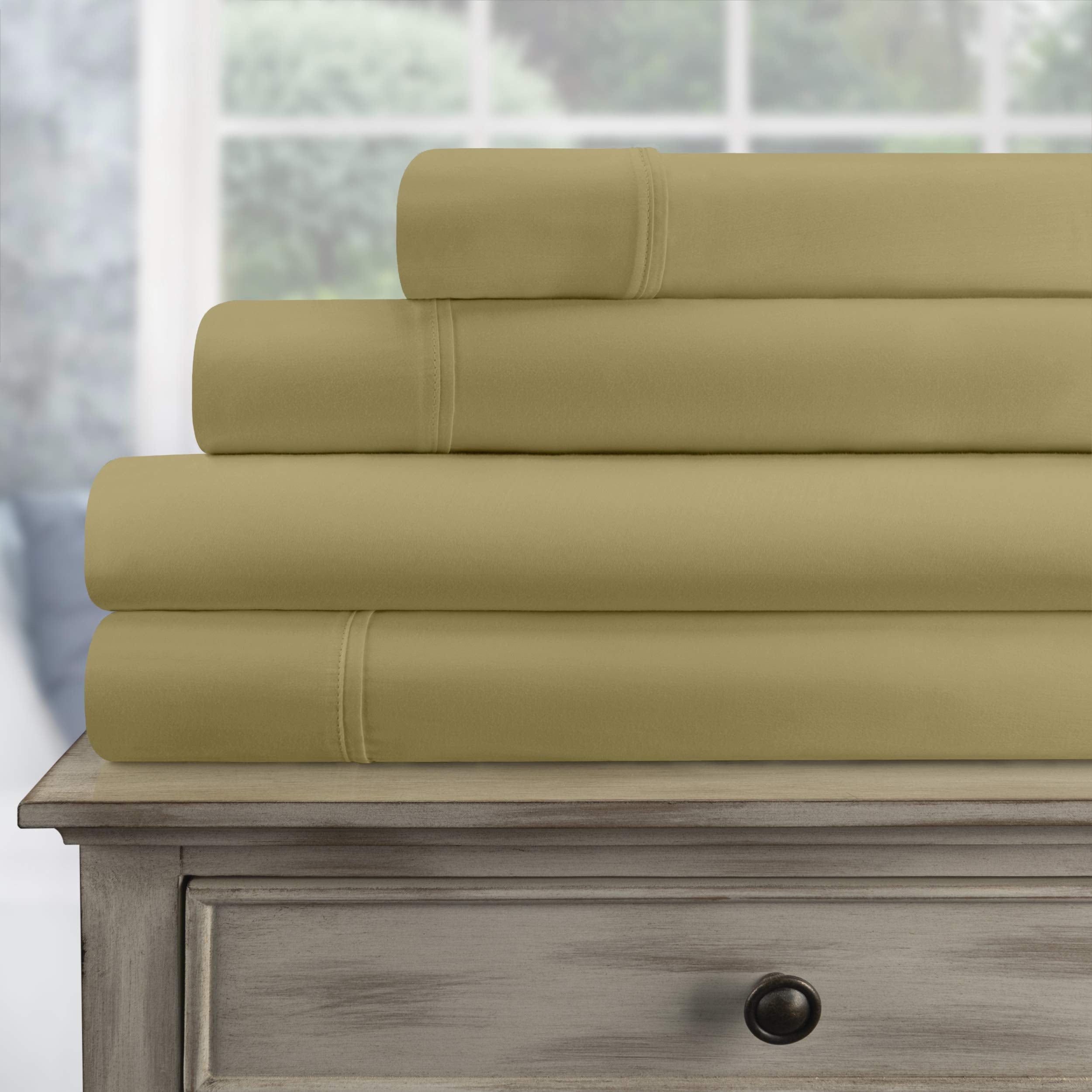 Superior Egyptian Cotton 300 Thread Count Bed Sheet Set, 1 Elastic Deep Pocket Fitted Sheet, 1 Flat Sheet, 2 Pillowcases, Soft Bedding, Luxury Sheets, Sateen Weave