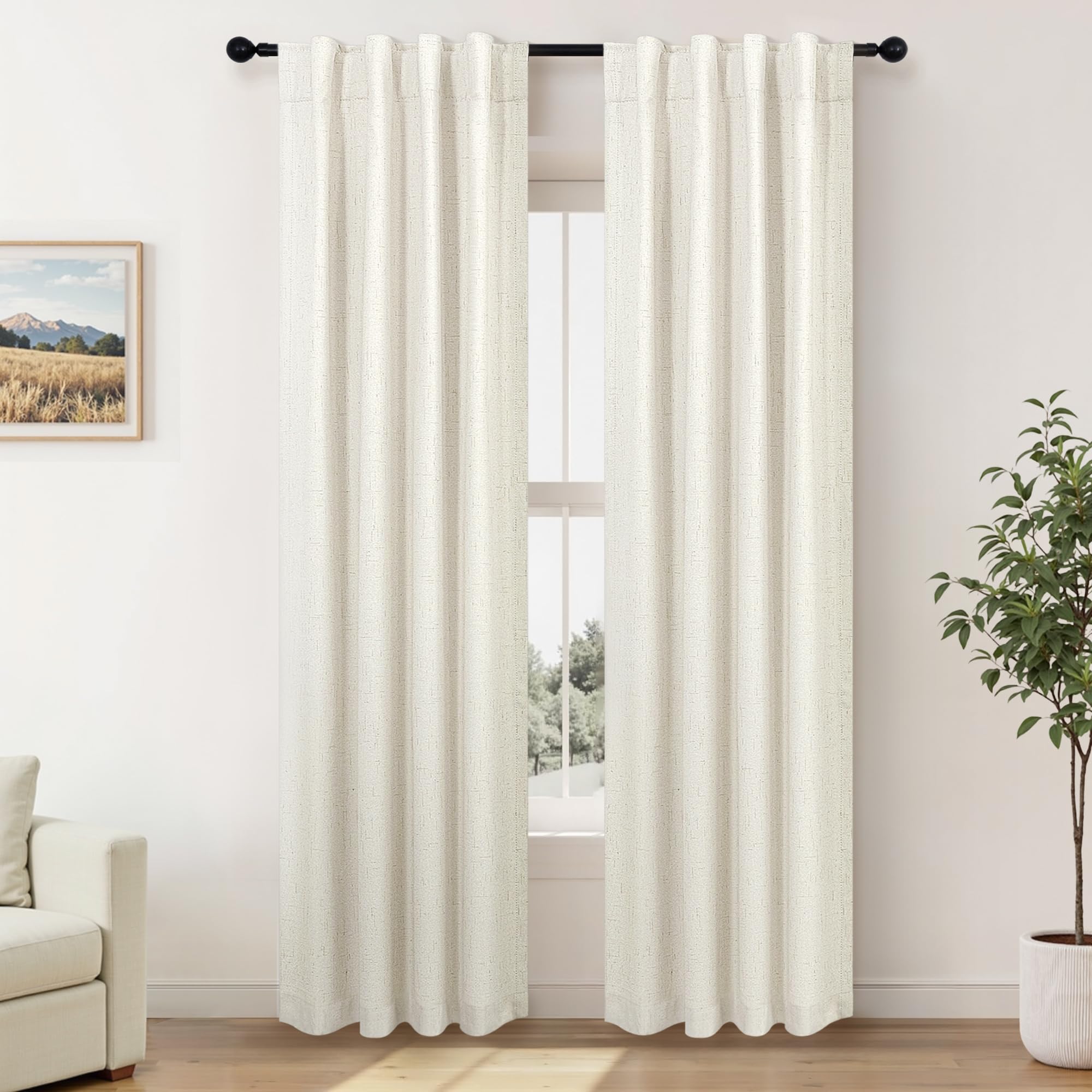 Faux Linen Thermal Blackout Curtains for Bedroom
