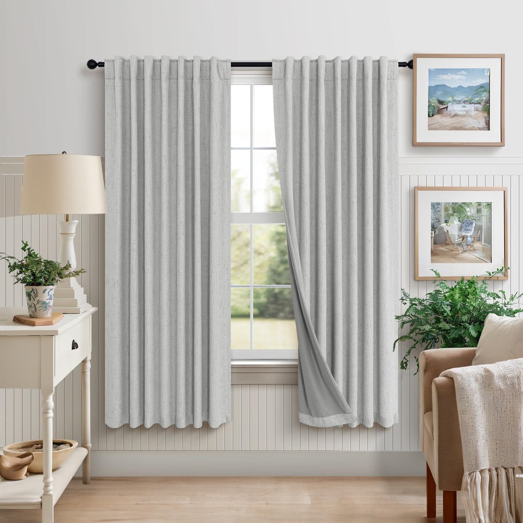 Faux Linen Thermal Blackout Curtains for Bedroom