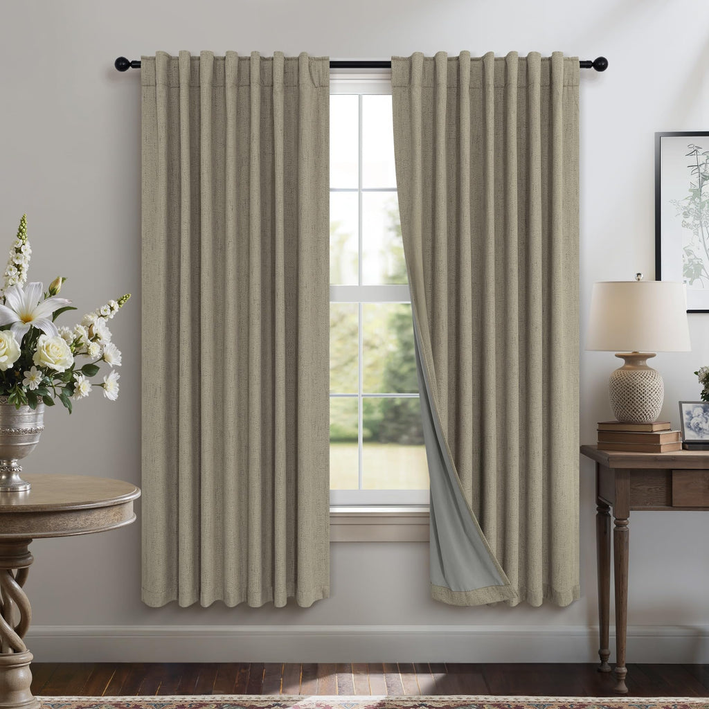 Faux Linen Thermal Blackout Curtains for Bedroom