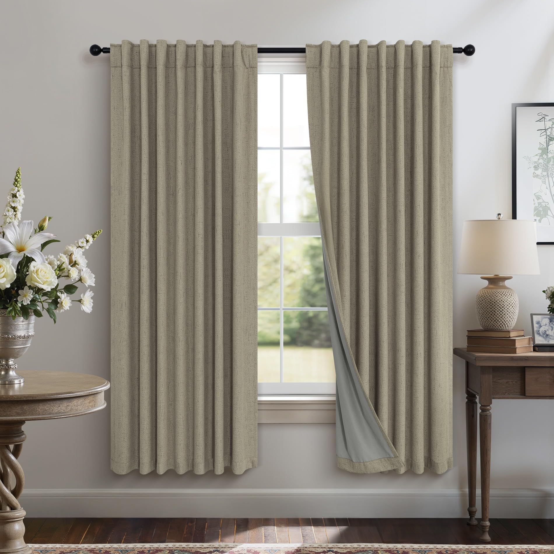 Faux Linen Thermal Blackout Curtains for Bedroom