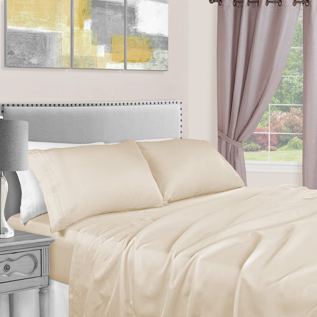 BLUENILEMILLS BNM Luxury Egyptian Cotton Bedsheet Set, 1500 Thread Count Bedding, Ultra Soft, Premium Quality, Wrinkle Free, Includes 1 Fitted Sheet, 2 Pillowcases, 1 Flat Sheet, Full, Ivory