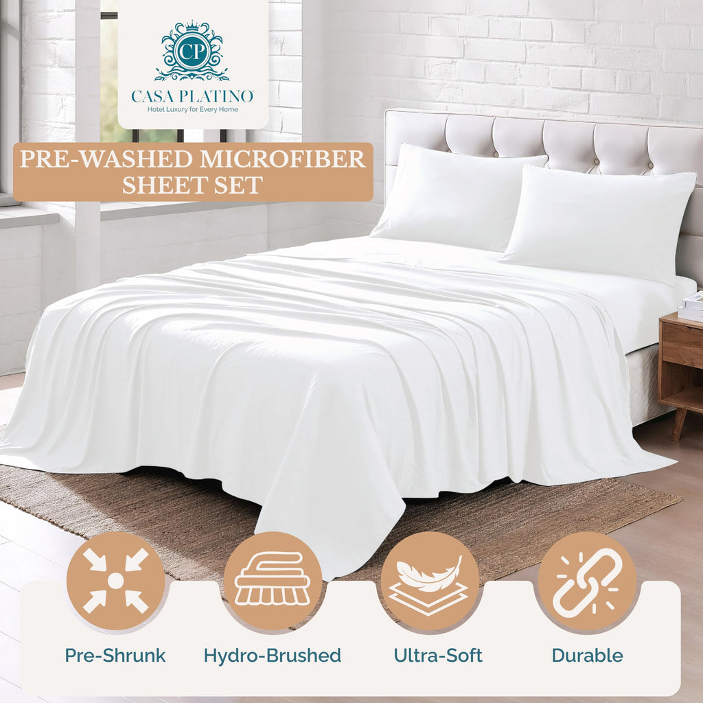 Casa Platino Sheets Set - Ultra Soft & Breathable Bed Sheets Set - Brushed Microfiber - Shrinkage and Fade Resistant – Easy Care Sheets Set with Deep Pockets