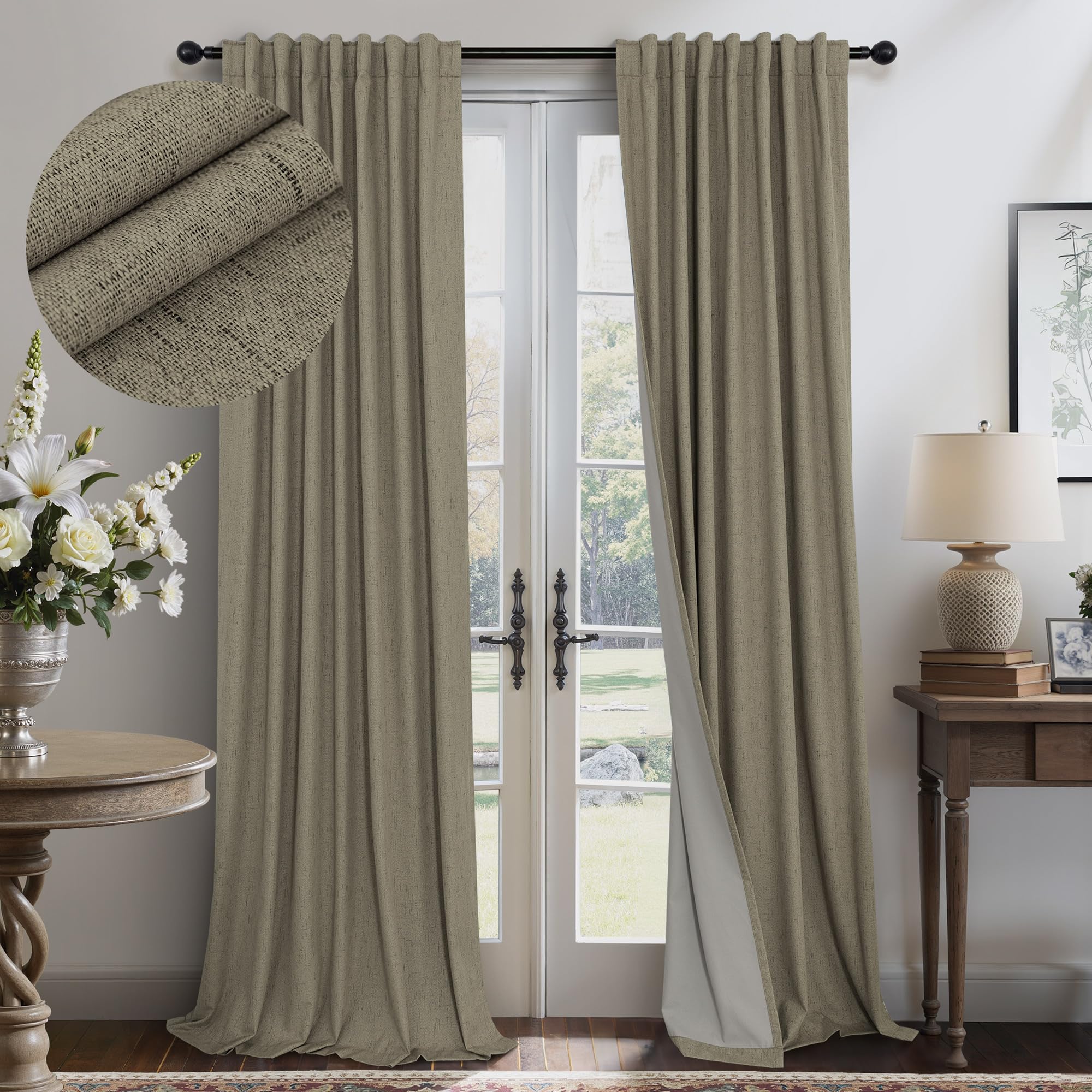 Faux Linen Thermal Blackout Curtains for Bedroom
