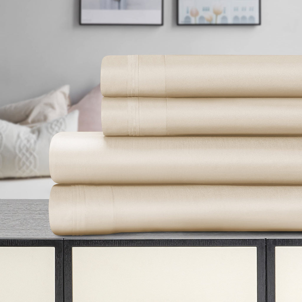 BLUENILEMILLS BNM Luxury Egyptian Cotton Bedsheet Set, 1500 Thread Count Bedding, Ultra Soft, Premium Quality, Wrinkle Free, Includes 1 Fitted Sheet, 2 Pillowcases, 1 Flat Sheet, Full, Ivory