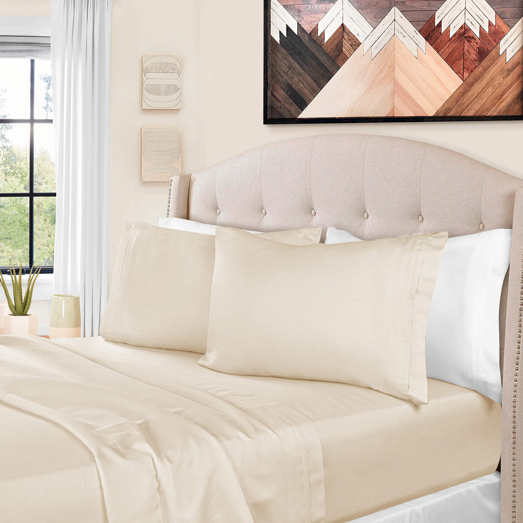 BLUENILEMILLS BNM Luxury Egyptian Cotton Bedsheet Set, 1500 Thread Count Bedding, Ultra Soft, Premium Quality, Wrinkle Free, Includes 1 Fitted Sheet, 2 Pillowcases, 1 Flat Sheet, Full, Ivory