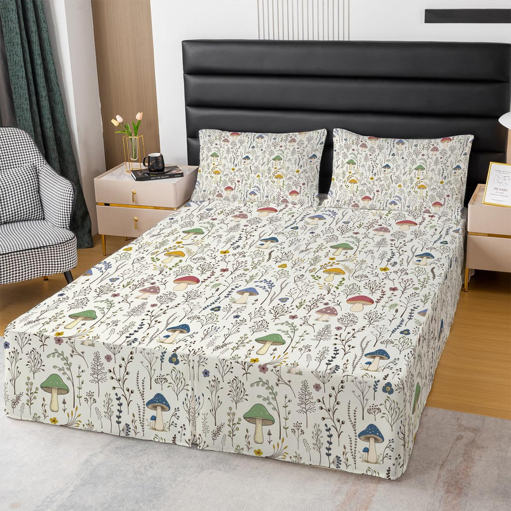 Yellow Sunflower Floral Bed Skirt with Split Corners