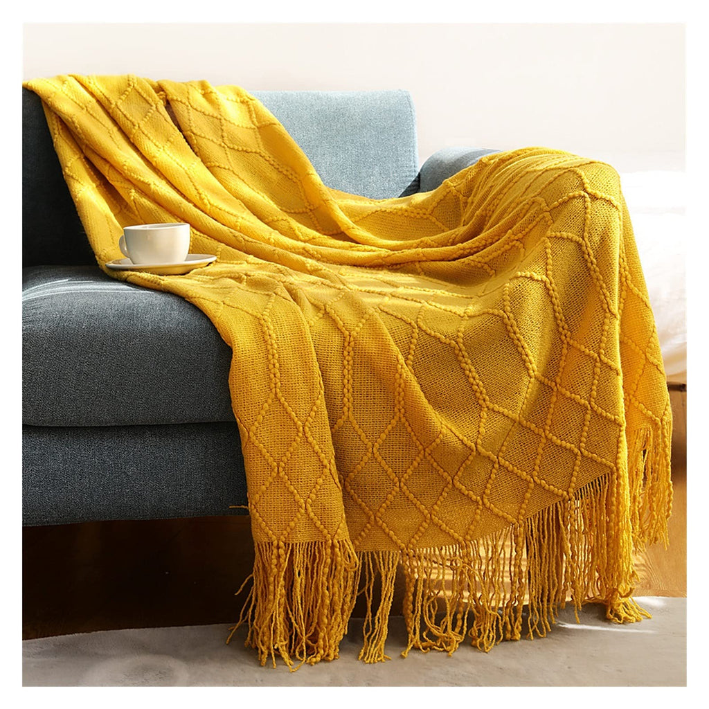 Throw Blanket Textured Solid Soft Sofa Couch Cover Decorative Knitted Blanket Weighted Knit Blanket (Colour: Diamond Light Grey Size: 130 x 240 cm) (Diamond Light Blue 127 x 172 cm)