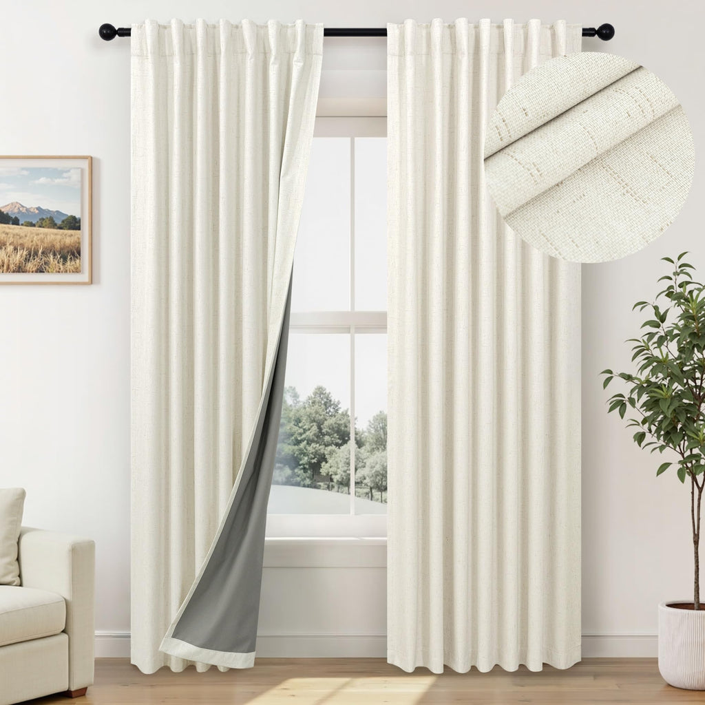 Faux Linen Thermal Blackout Curtains for Bedroom