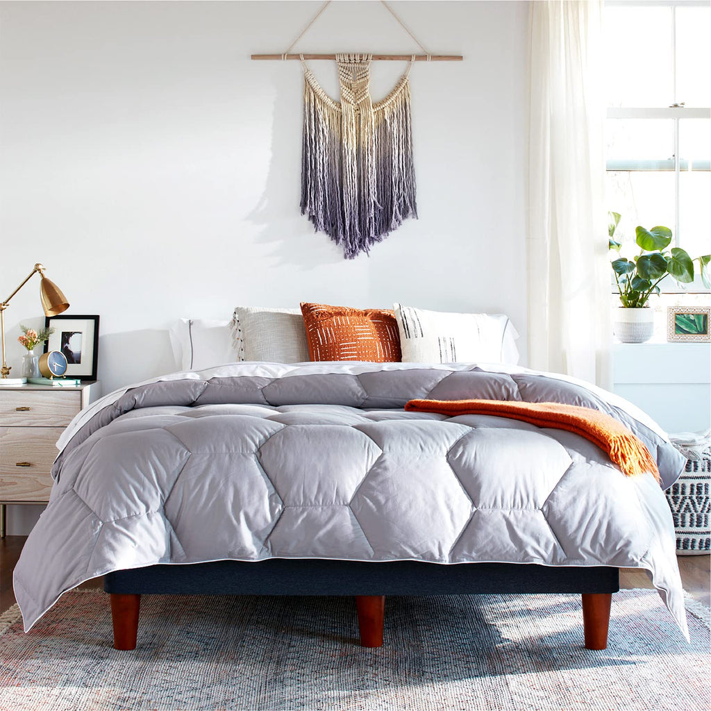 Layla All Season Down Alternative Comforter, (Gray, Full/Queen), 300 Thread Count 100% Cotton Fabric with Corner Loops