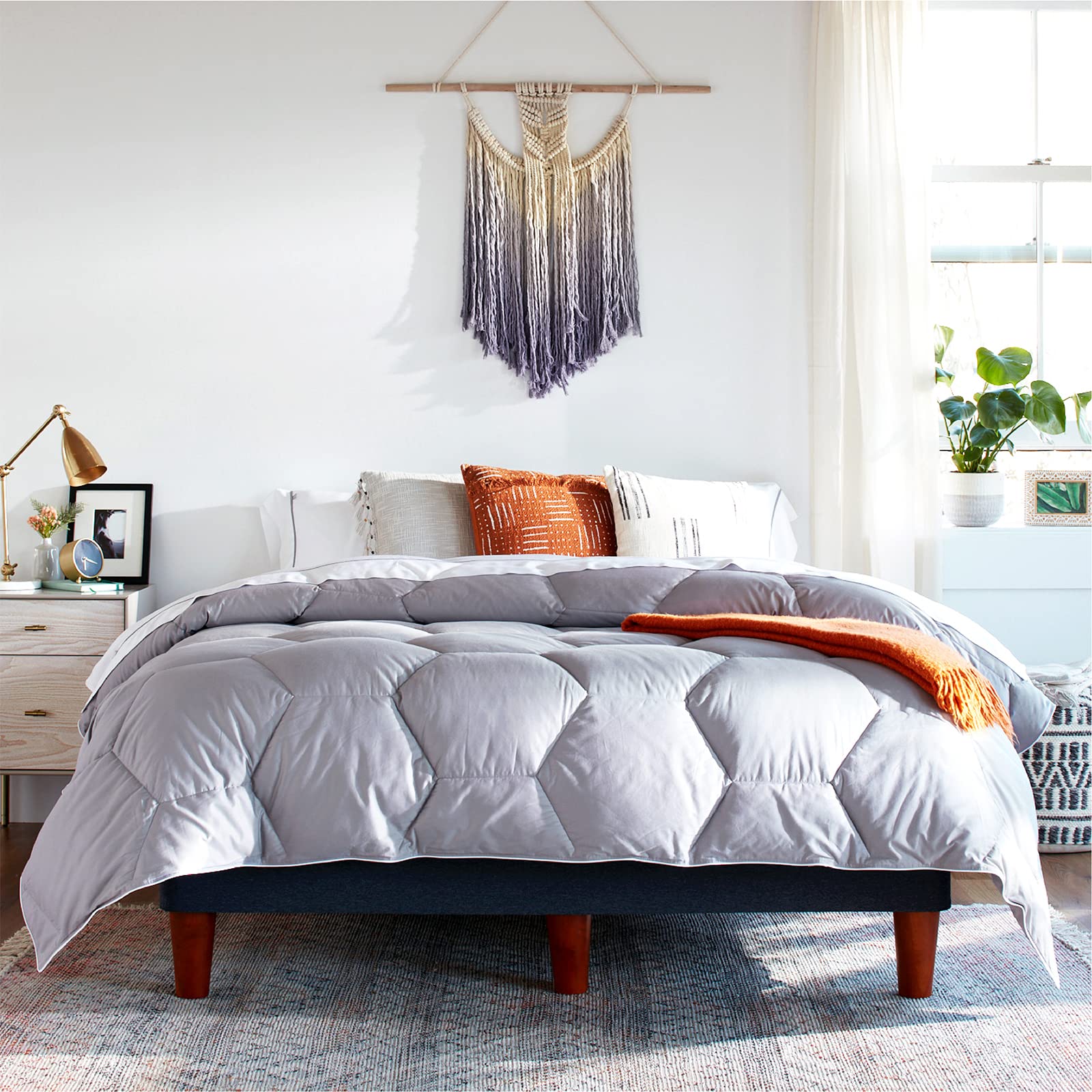 Layla All Season Down Alternative Comforter, (Gray, Full/Queen), 300 Thread Count 100% Cotton Fabric with Corner Loops