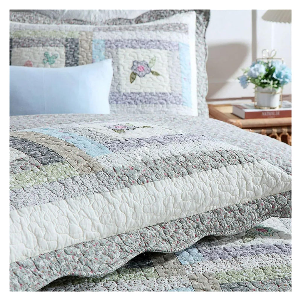 FHGDXCADCX Patchwork Cotton Quilt Set 3PCS Bedspread on The Bed Thicken Quilted Bed Cover King Size Summer Applique Coverlet,All Season Comforter