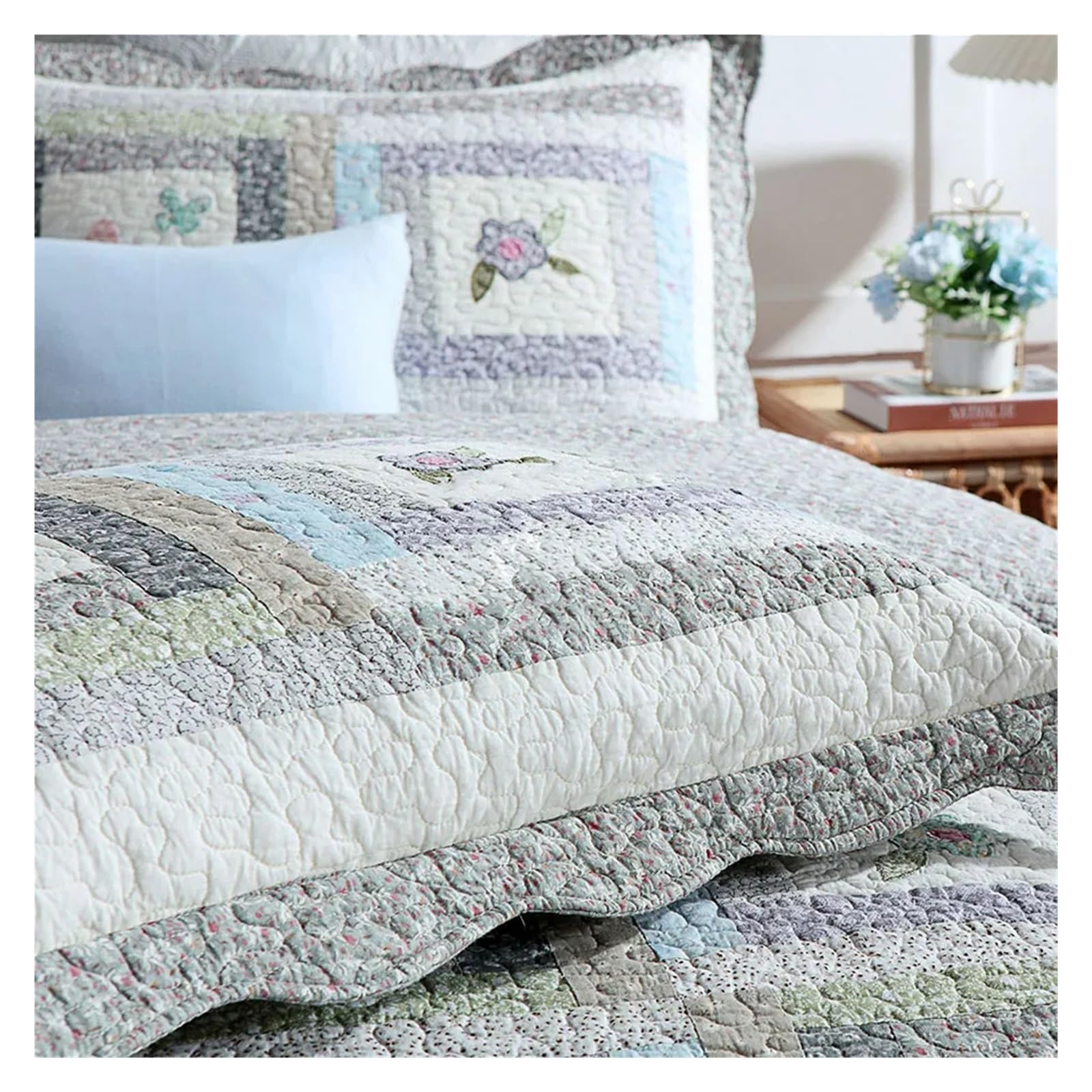 FHGDXCADCX Patchwork Cotton Quilt Set 3PCS Bedspread on The Bed Thicken Quilted Bed Cover King Size Summer Applique Coverlet,All Season Comforter