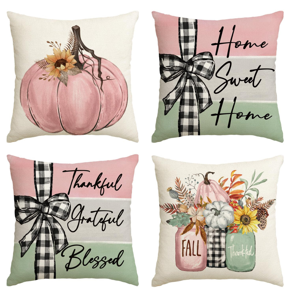Fall Pumpkin Decorative Pillow Covers, Set of Four