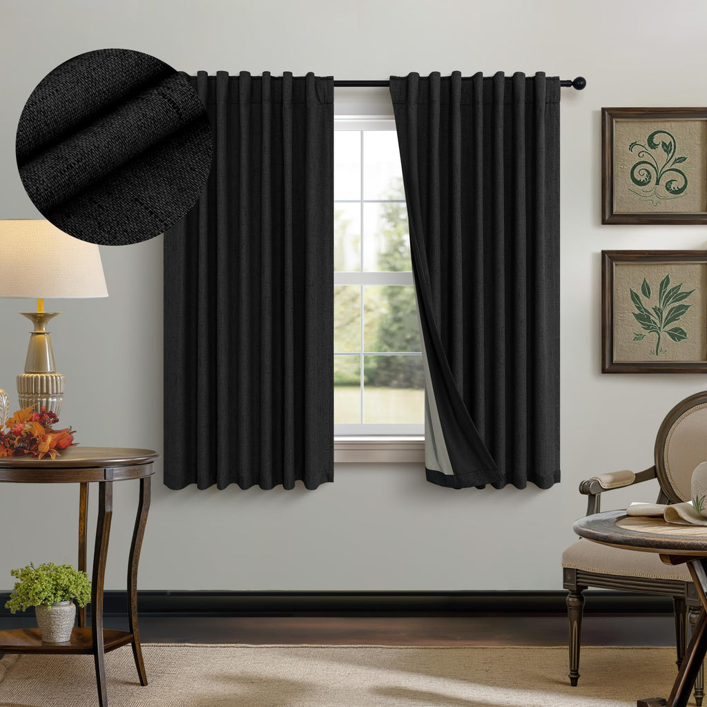 Faux Linen Thermal Blackout Curtains for Bedroom