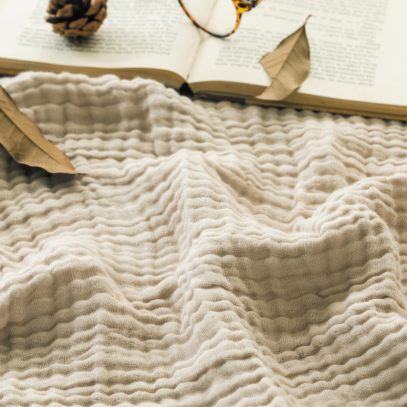 EMME Muslin Blankets for Adults Throw Blanket for Couch Breathable Gauze Soft Lightweight Airy