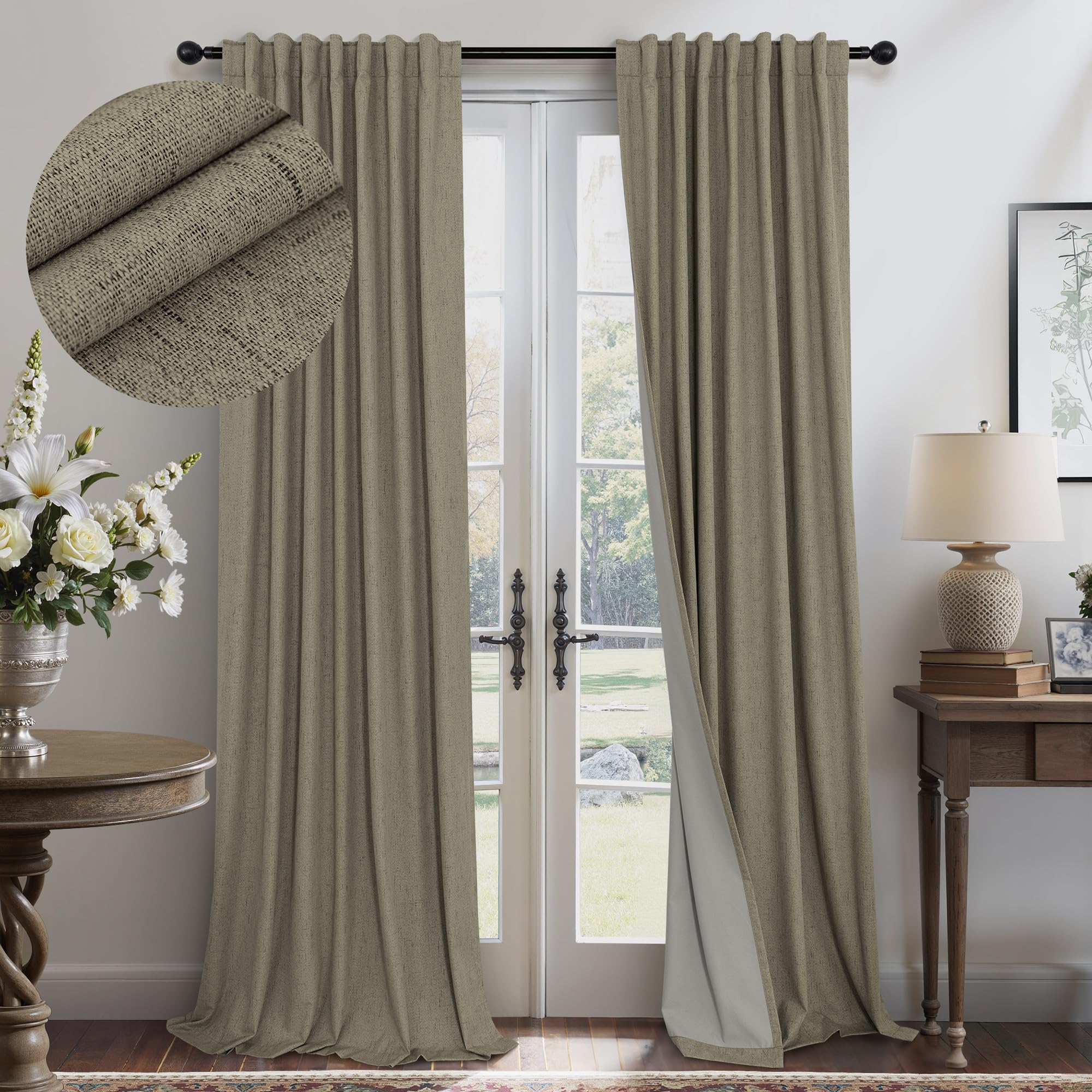 Faux Linen Thermal Blackout Curtains for Bedroom