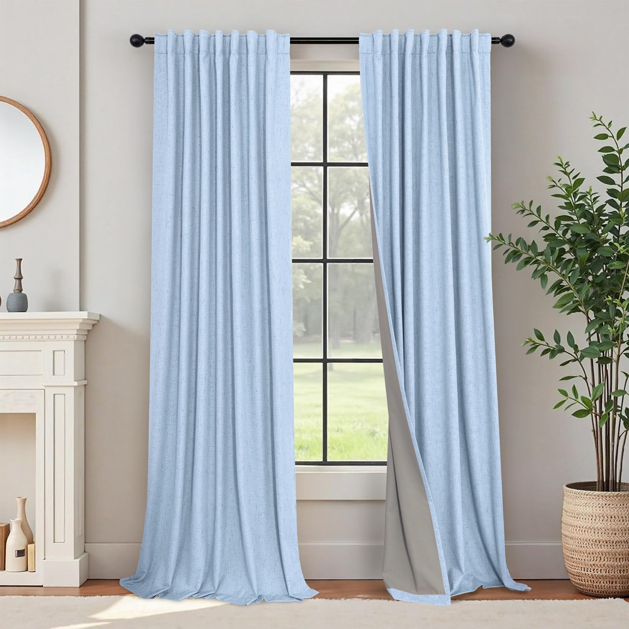 Faux Linen Thermal Blackout Curtains for Bedroom