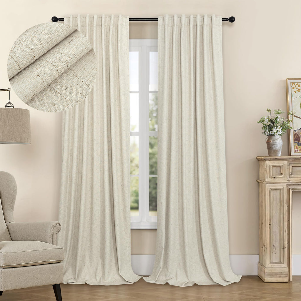 Faux Linen Thermal Blackout Curtains for Bedroom