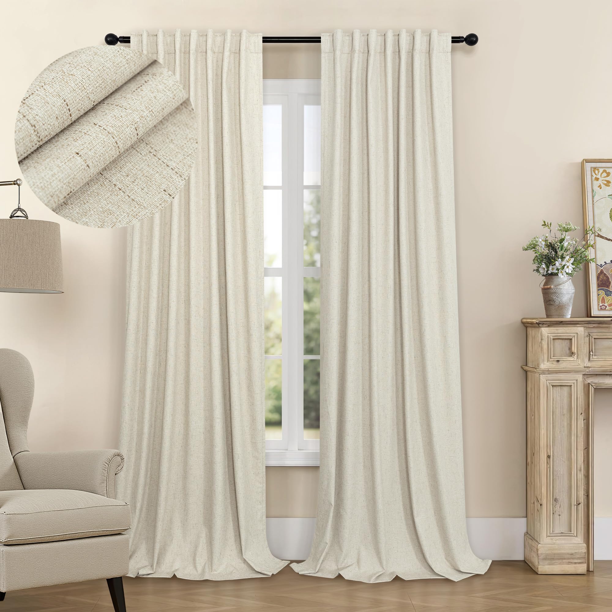 Faux Linen Thermal Blackout Curtains for Bedroom