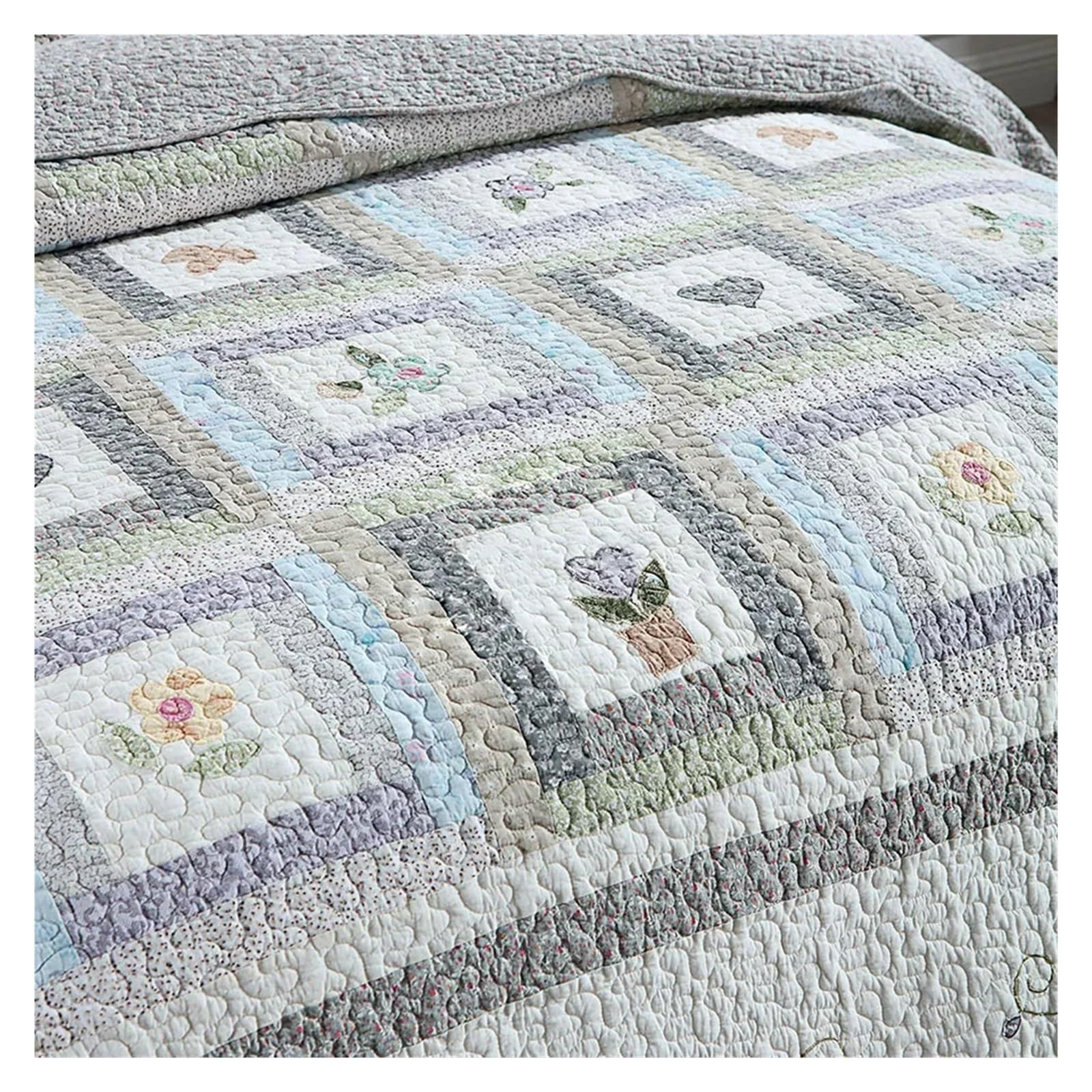 FHGDXCADCX Patchwork Cotton Quilt Set 3PCS Bedspread on The Bed Thicken Quilted Bed Cover King Size Summer Applique Coverlet,All Season Comforter