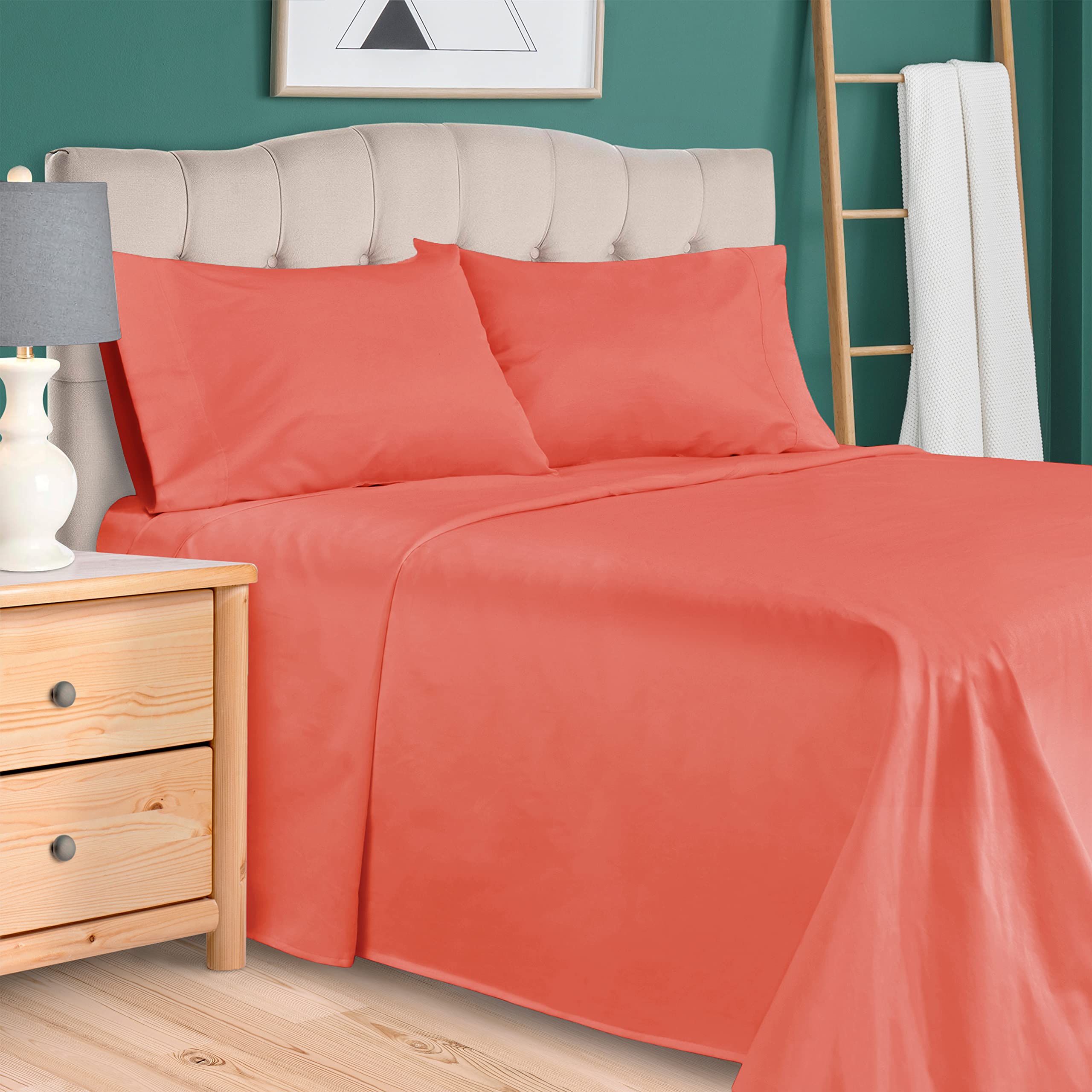 Superior Egyptian Cotton 300 Thread Count Bed Sheet Set, 1 Elastic Deep Pocket Fitted Sheet, 1 Flat Sheet, 2 Pillowcases, Soft Bedding, Luxury Sheets, Sateen Weave