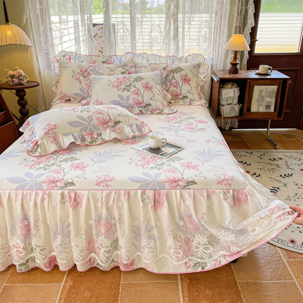 Ruffled Floral Wraparound Bed Skirt, 18-Inch Drop
