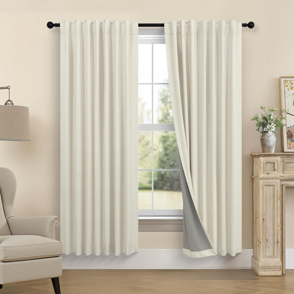 Faux Linen Thermal Blackout Curtains for Bedroom