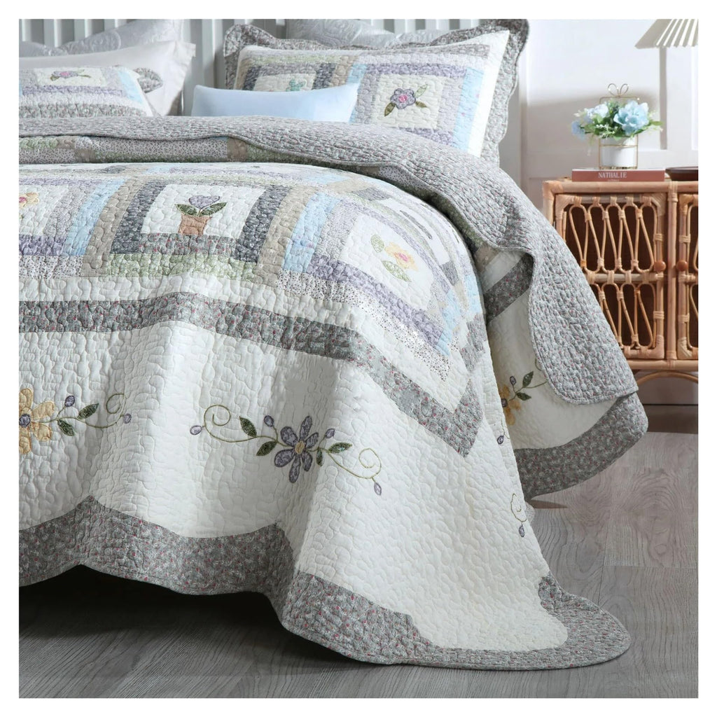 FHGDXCADCX Patchwork Cotton Quilt Set 3PCS Bedspread on The Bed Thicken Quilted Bed Cover King Size Summer Applique Coverlet,All Season Comforter