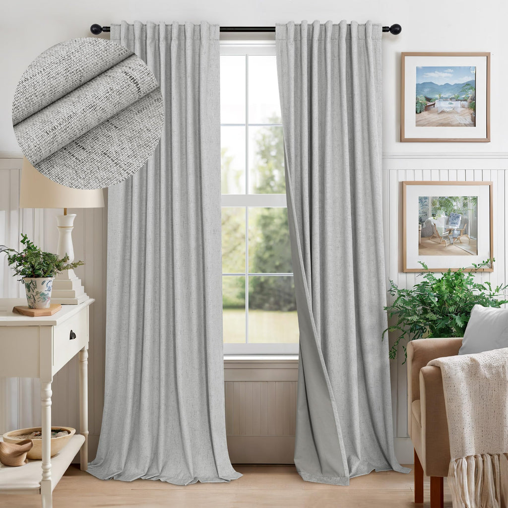 Faux Linen Thermal Blackout Curtains for Bedroom