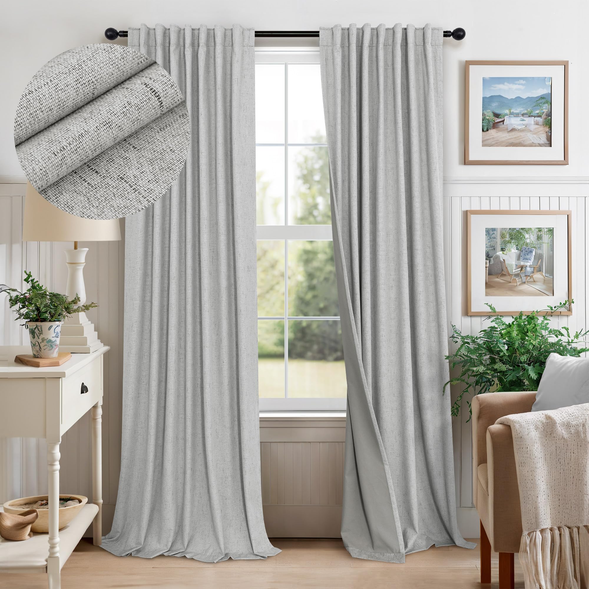 Faux Linen Thermal Blackout Curtains for Bedroom