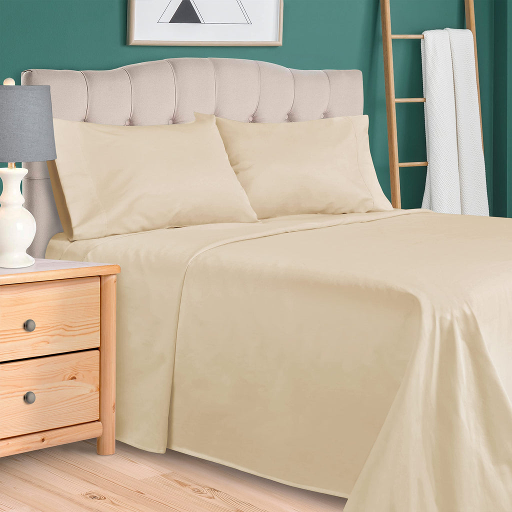 Superior Egyptian Cotton 300 Thread Count Bed Sheet Set, 1 Elastic Deep Pocket Fitted Sheet, 1 Flat Sheet, 2 Pillowcases, Soft Bedding, Luxury Sheets, Sateen Weave