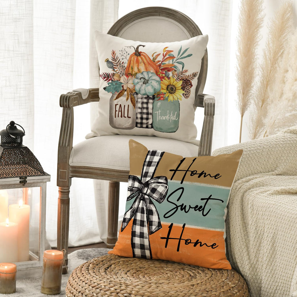 Fall Pumpkin Decorative Pillow Covers, Set of Four